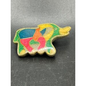 Elephant‎ Brooch Pin Colorful Enamel Gold Tone Animal Statement Jewelry on Resin
